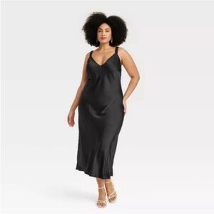 a new day Black Satin Slip Dress